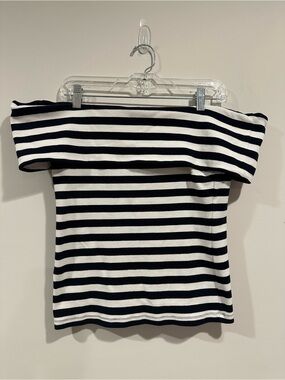 Banana Republic Navy & White Striped Off-The-Shoulder Crop Top